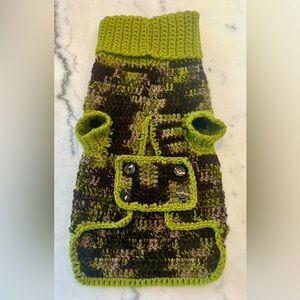 Gorgeous hand crochet 100% Washable Merino Wool Dog Coat/Sweater, brown/green